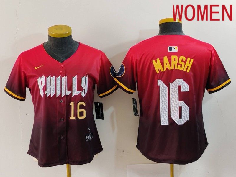 Women Philadelphia Phillies #16 Marsh Red City Edition 2024 Nike MLB Jersey style 3->women mlb jersey->Women Jersey
